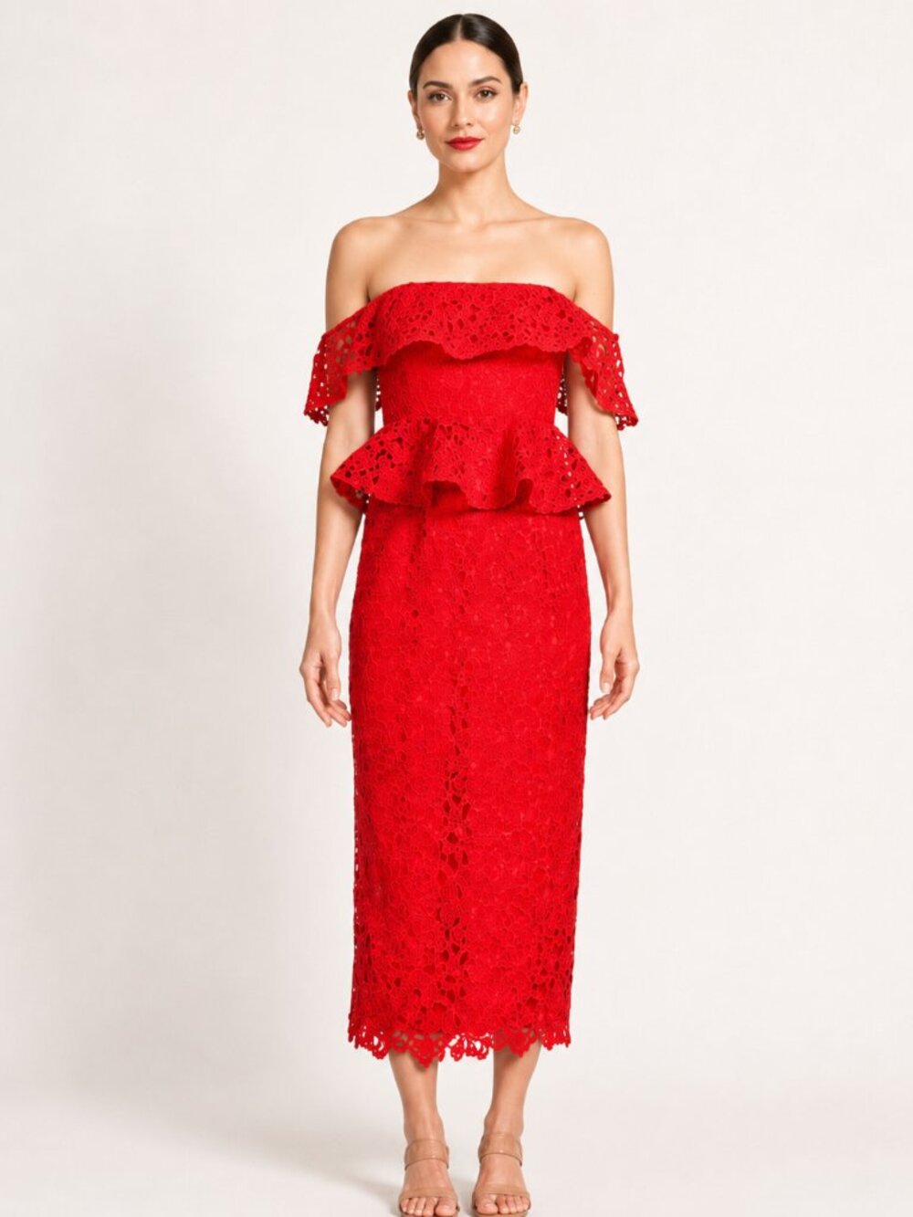 Muse Marchesa Amaryllis Poppy Lace Midi Dress 2 NWT Wedding Cocktail